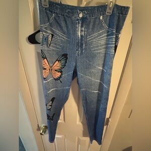 Butterfly Print Blue Jeggings